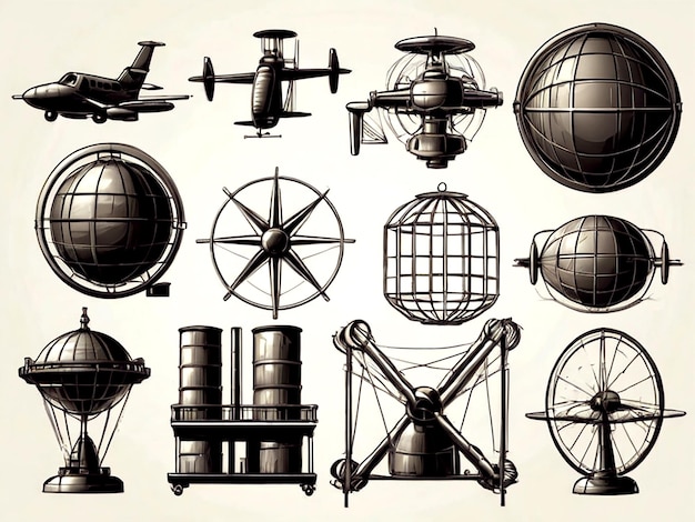 Vector Set of aerial objects isolated