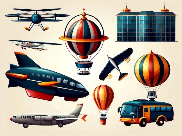 Vector Set of aerial objects isolated