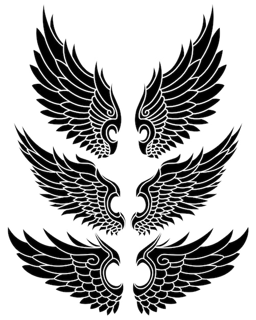 vector set of angel wings tribal tattoo