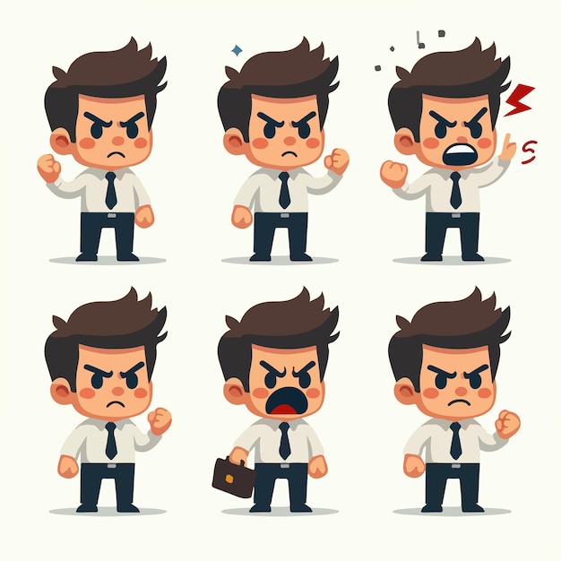 Vector vector set of angry business people with a simple flat design style