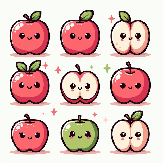 Vector set of apples in flat style