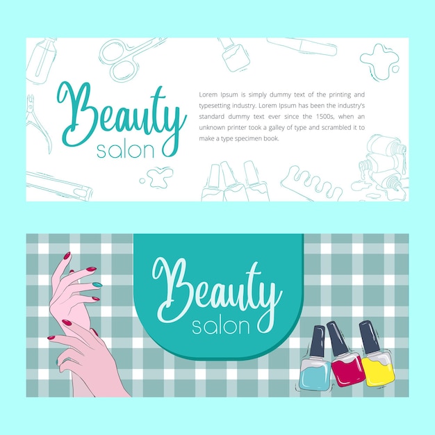 Vector set of beauty salon advertising banner templates. Stock illustration. Nail salon. Business cards.