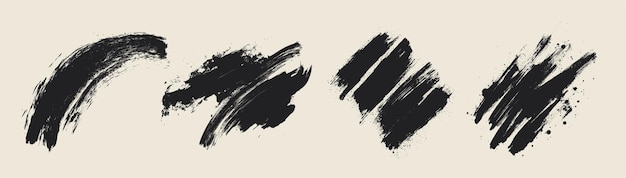 Vector set of black ink strokes Highly detailed paint brush stroke silhouettes