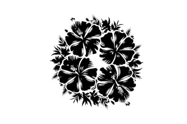 Vector vector set of black silhouettes of tropical hibiscus flowers isolated on a white background