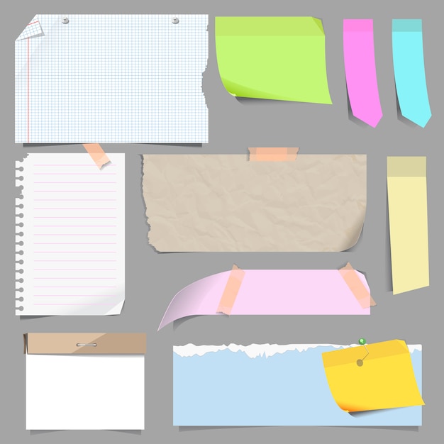 Vector set of blank note paper.