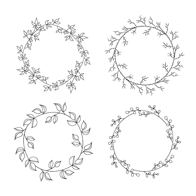 Vector set of botanical hand draw round frames Vintage style floral wreaths