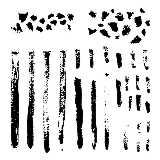 Vector set of brush acrylic strokes Black color on white background Hand painted grange elements Ink drawing Dirty artistic design