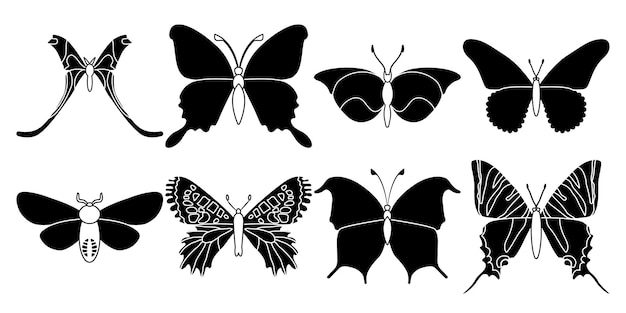 Vector set butterflies on a white background drawing decorative insect silhouettes hand draw vector