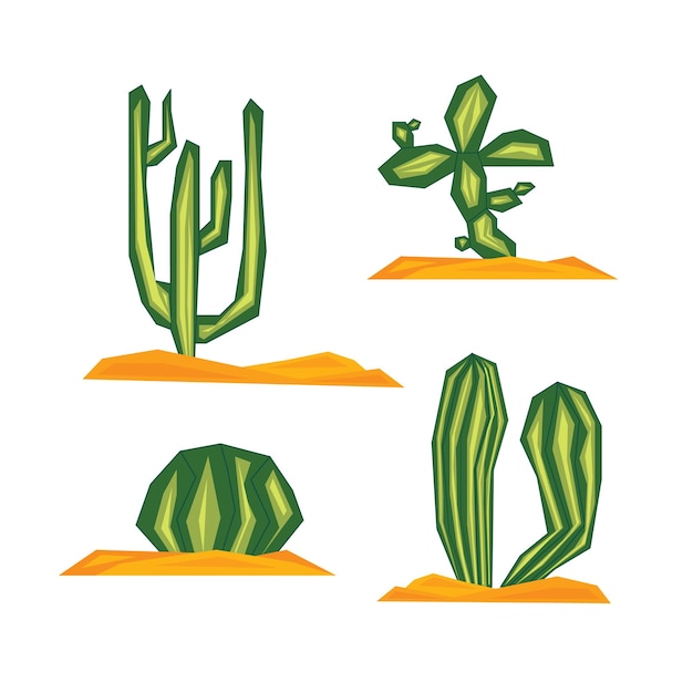 Vector set of cacti Made in green with sand elements Design for printing on textiles stickers