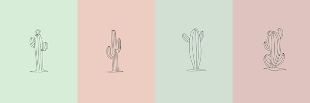 Vector vector set of cactus illustrations in minimal linear style hand drawn desert cactuses