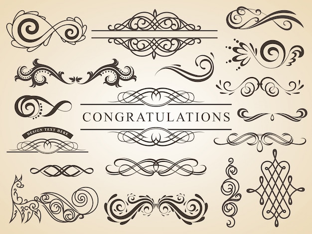 Vector set of calligraphic design wedding elements page decoration