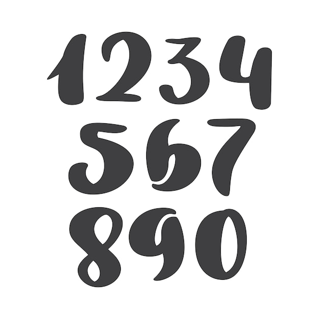 Vector set of calligraphic ink numbers ABC for your design brush lettering Handwritten brush style modern cursive