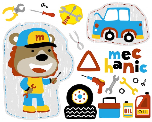 Vector set of car mechanic cartoon 