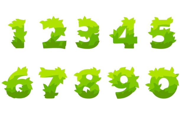 Vector set of cartoon numbers from green grass.