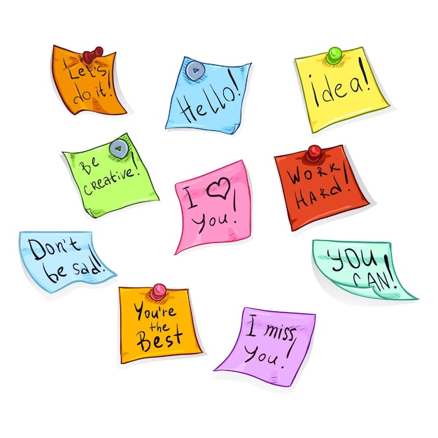 Vector Set of Cartoon Office Stickers with Motivation Phrases