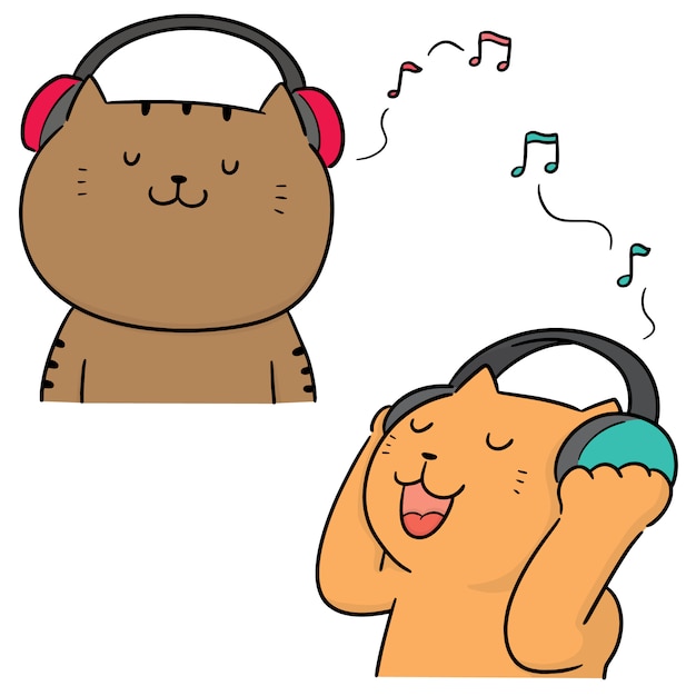 Vector set of cat listening music