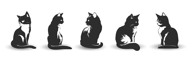 Vector set of cat silhouettes Black cat vector isolated on white background