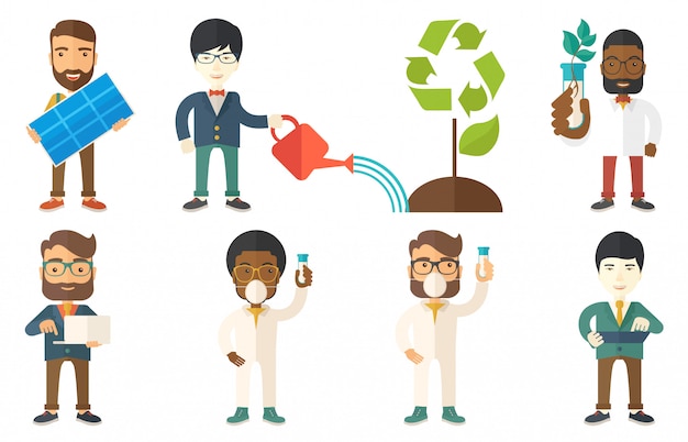 Vector set of characters on ecology issues.