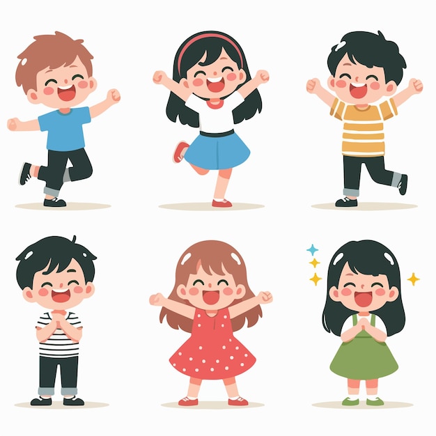 Vector set of cheerful kids jumping with a simple and minimalist flat design style