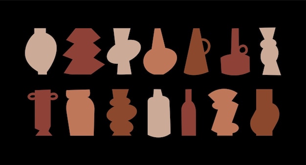 Vector vector set clay vases with different shapes and forms earth colored geometric pottery