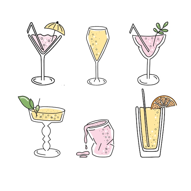 Vector set of cocktails Hand drawn vector illustration