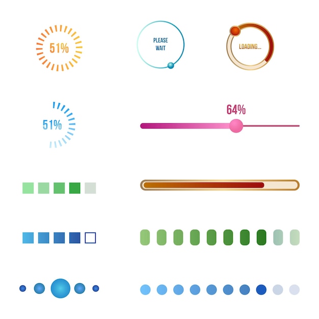 Vector Set of Color Flat Loading Icons