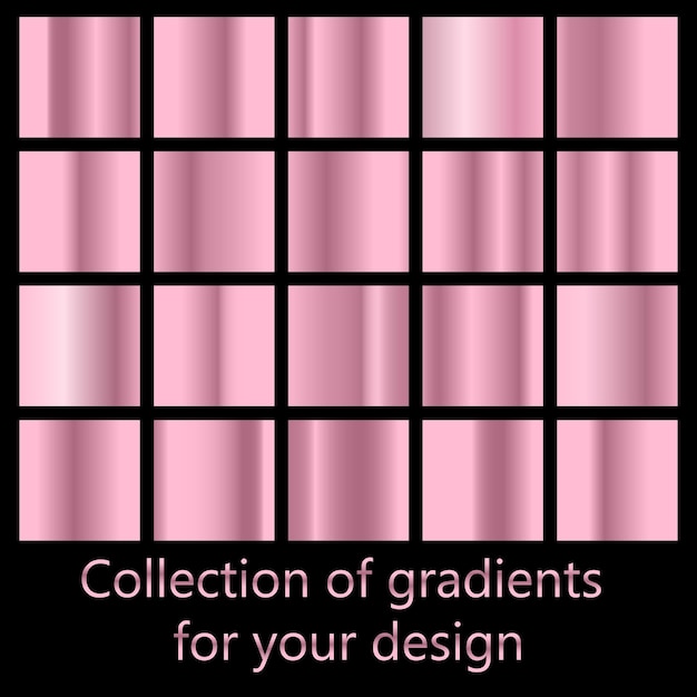 Vector set of colorful rose gold metal gradients.