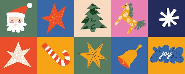 Vector set of colorful traditional Christmas icons in contemporary modern trendy style