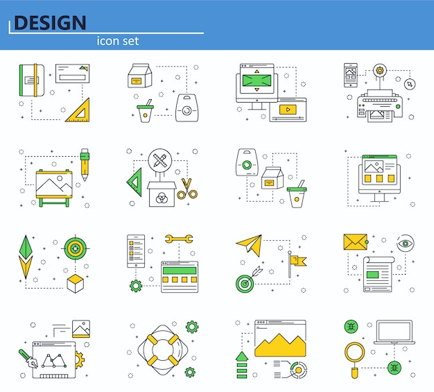 Vector set of computer, business, office and design icons. Website and mobile web app icon