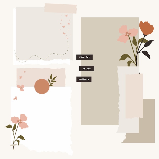 Vector set of cozy aesthetic notepad memo pad ripped and torn paper edges sticker elements