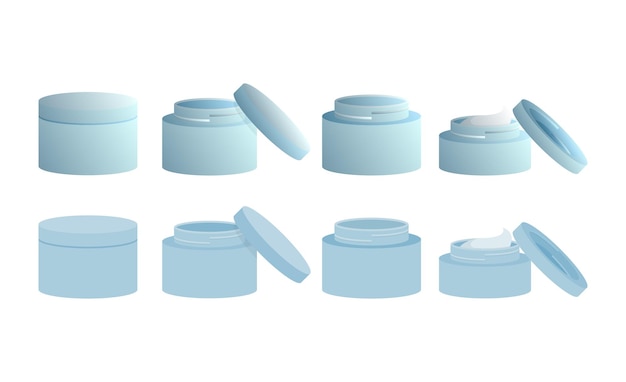 Vector set of cream jars in gradient and flat styles