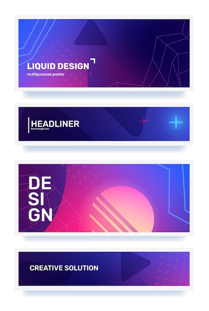 vector set of creative color abstract horizontal retro illustration in frame with shape neon star