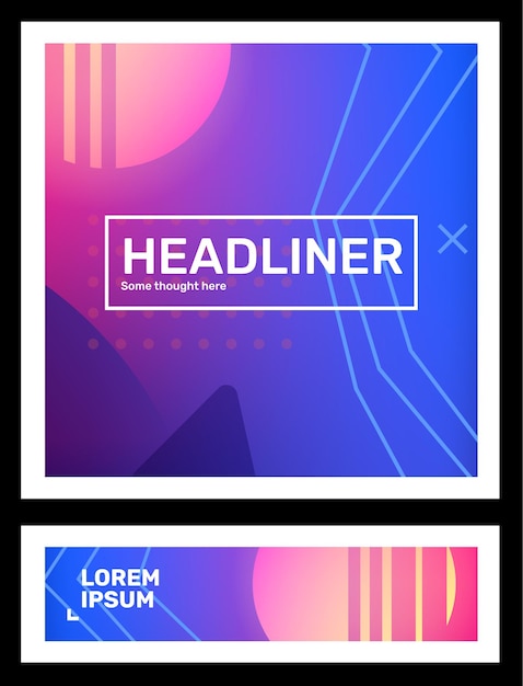 vector set of creative pink and blue abstract retro futuristic illustration in frame with neon