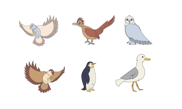 Vector set of cute cartoon birds Isolated on white background