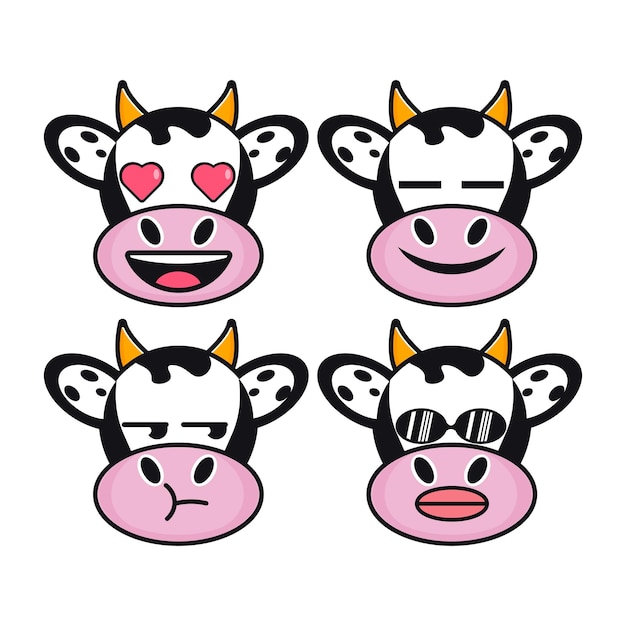 Vector set of cute Cow emoji stickers with various expressions Isolated on white background