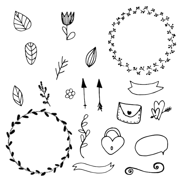 Vector set of cute doodles of decorative elements