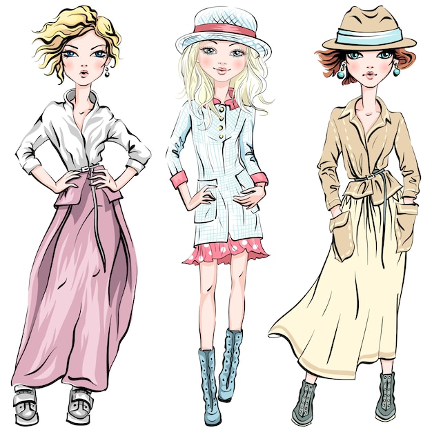 Vector SET of cute fashionable girls