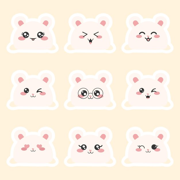 Vector set of cute kawaii bears emoji emoticon face