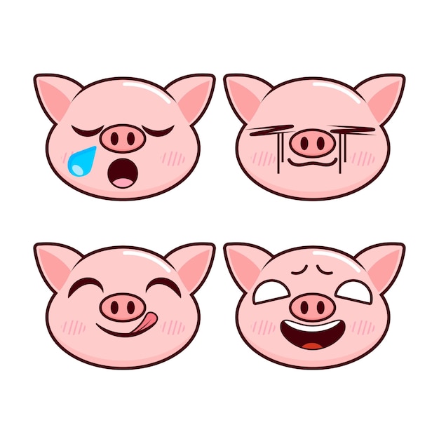 Vector set of cute Pig emoji stickers with various expressions Isolated on white background