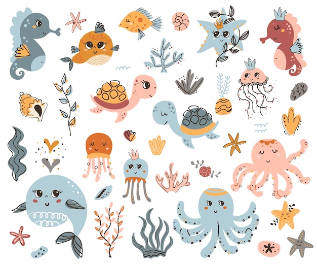 Vector set of cute sea animals