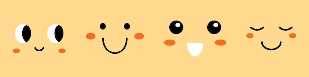 Vector set of cute smiling faces Kawaii face collection Cute emoticons in flat design Cute happy kawaii faces with blush