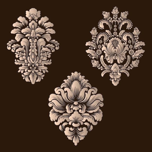 Vector set of damask ornamental elements Elegant floral abstract elements for design Perfect for invitations cards etc