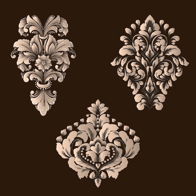 Vector set of damask ornamental elements Elegant floral abstract elements for design Perfect for invitations cards etc