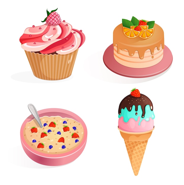 Vector set of delicious desserts