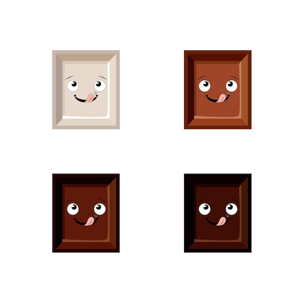 Vector Set of Different Chocolate Cubes with Licking Its Lips Face Isolated White Milk Dark and Bitter Chocolate