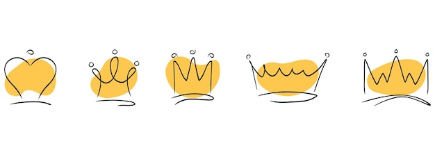 Vector set of different crowns and tiaras Hand drawn doodle elements isolated on white background Vector illustration