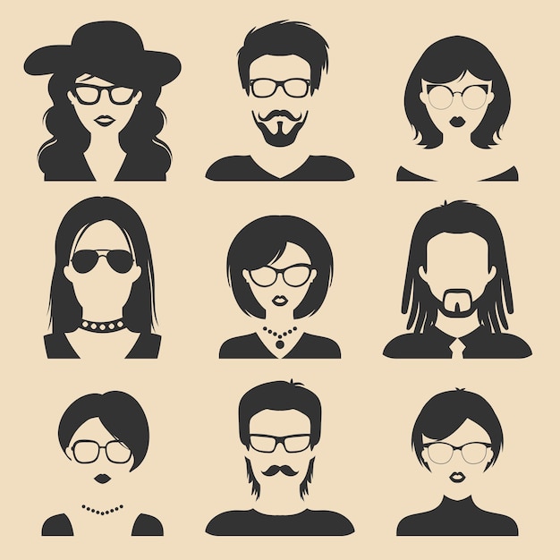 Vector set of different male and female icons in trendy flat style People faces and heads images collection