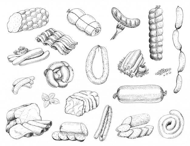 Vector set of different meat products 