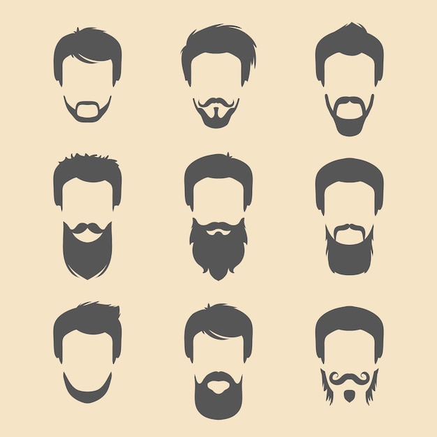 Vector set of different men hipster haircuts beard mustache icons in trendy flat style Man faces images