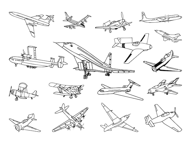 Vector set of different types of airplanes